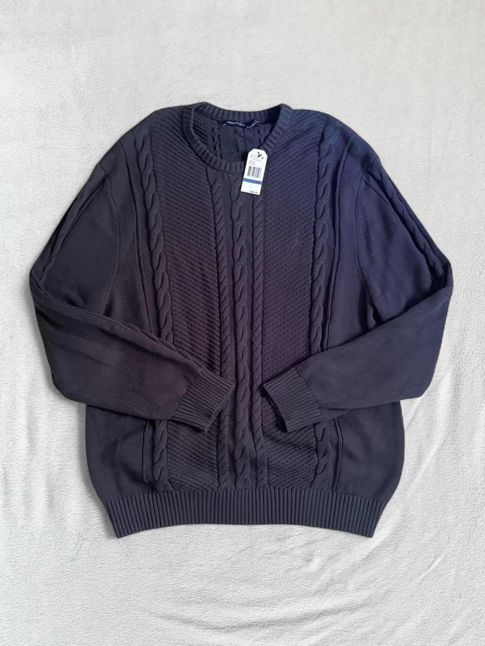 NWT Nautica Navy Blue Cable Knit Crewneck Ribbed Fall Sweater, Men’s XL